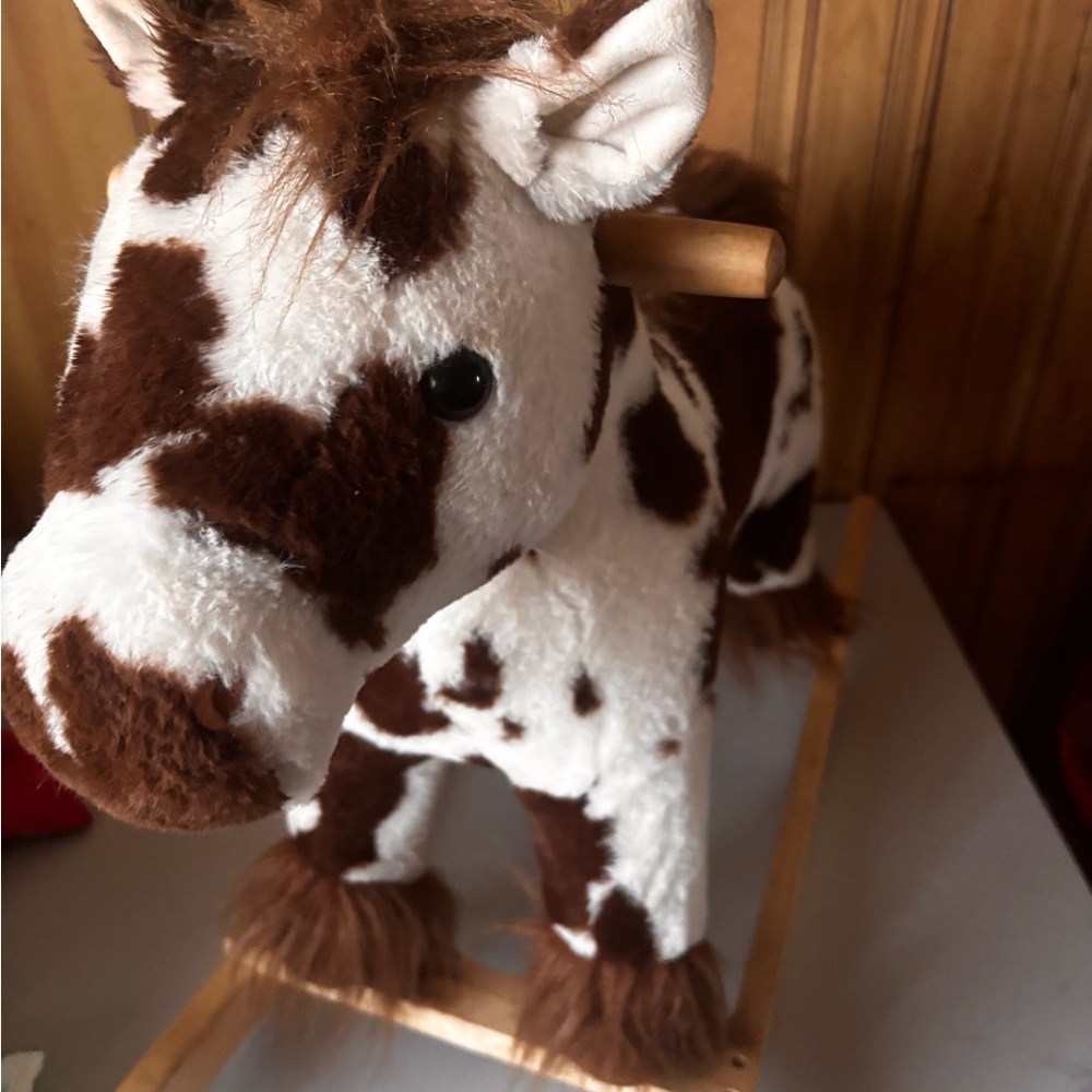 Spotted Brown and White Plush Rocking Horse